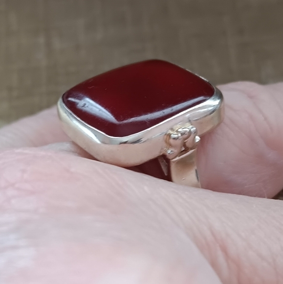 Red Silver Square Gemstone Ring - Picture 9 of 11